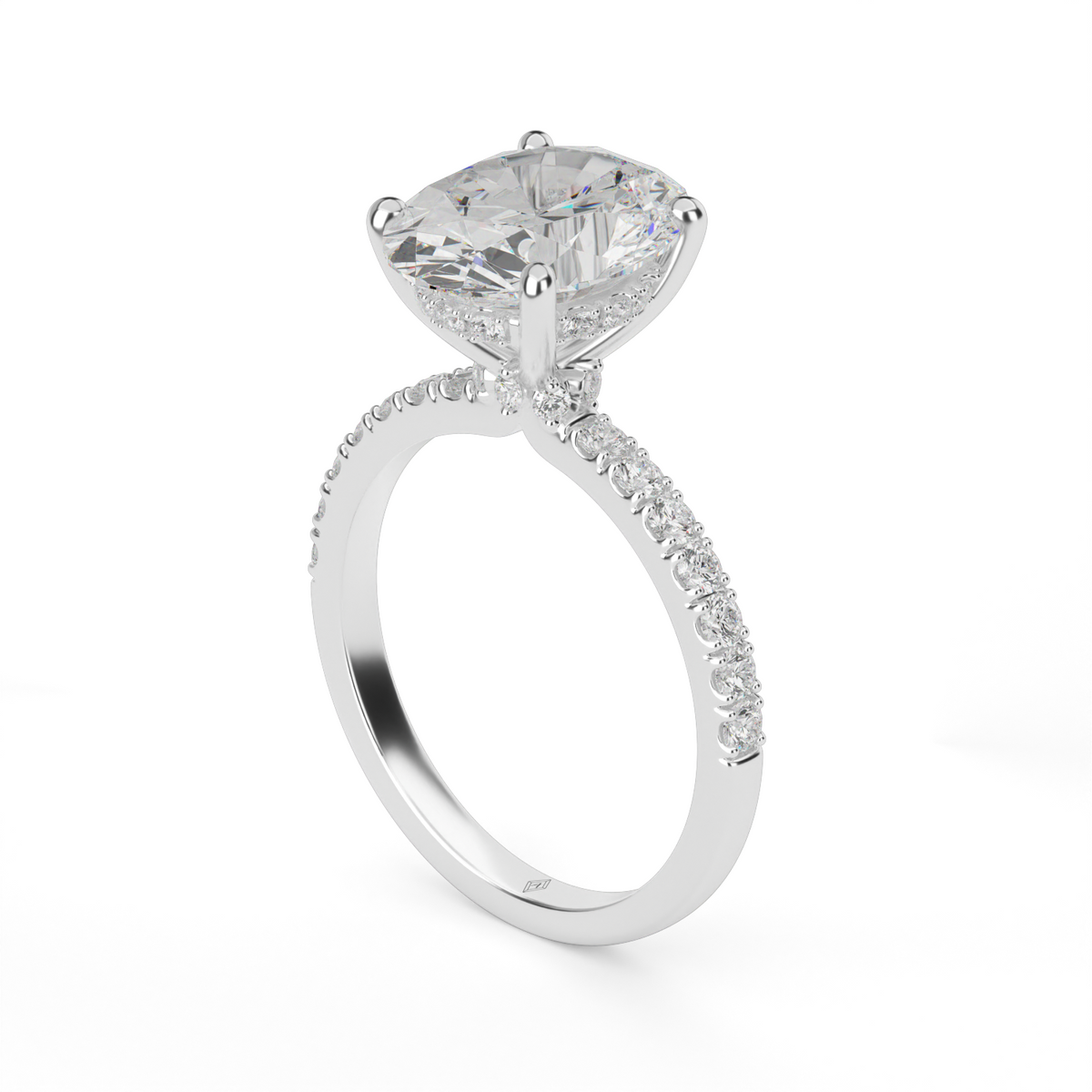 Crown Pavé Hidden Halo Engagement Ring — 14K White Gold / Oval / Lab Diamond (image)