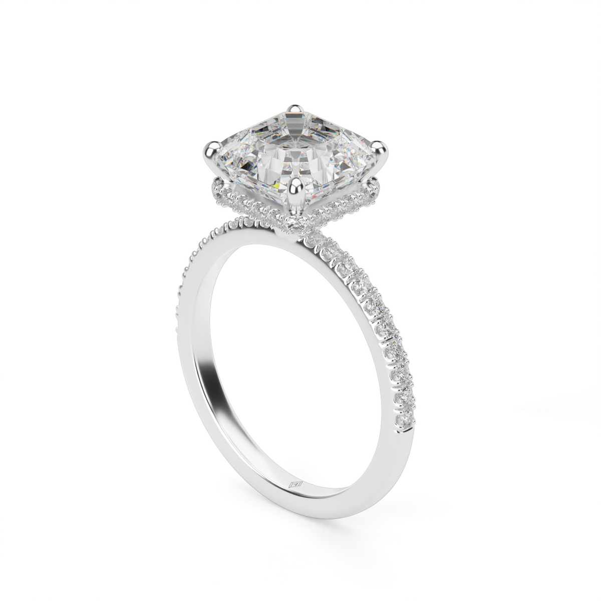Hidden Halo Pavé Engagement Ring — 14K White Gold / Asscher / Lab Diamond (image)