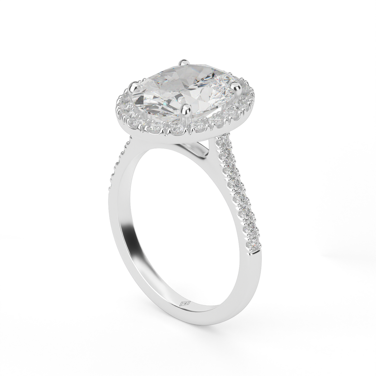 Pavé Halo and Shank Diamond Engagement Ring — 14K White Gold / Oval / Lab Diamond (image)