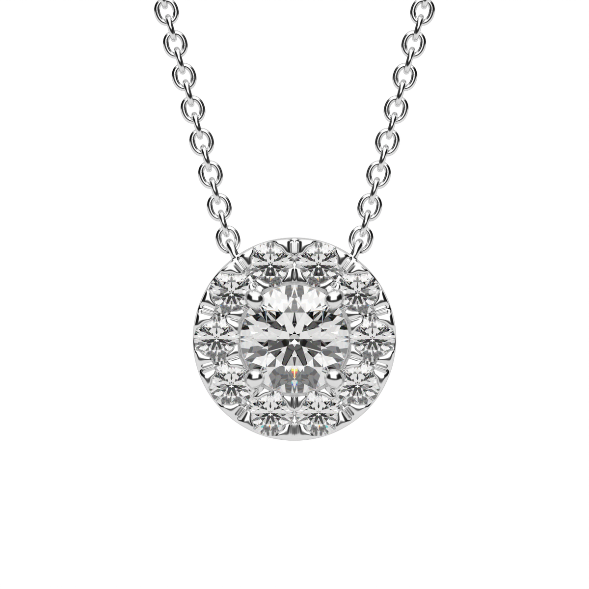 Classic Halo Diamond Pendant — 14K White Gold / Lab Diamond (image)