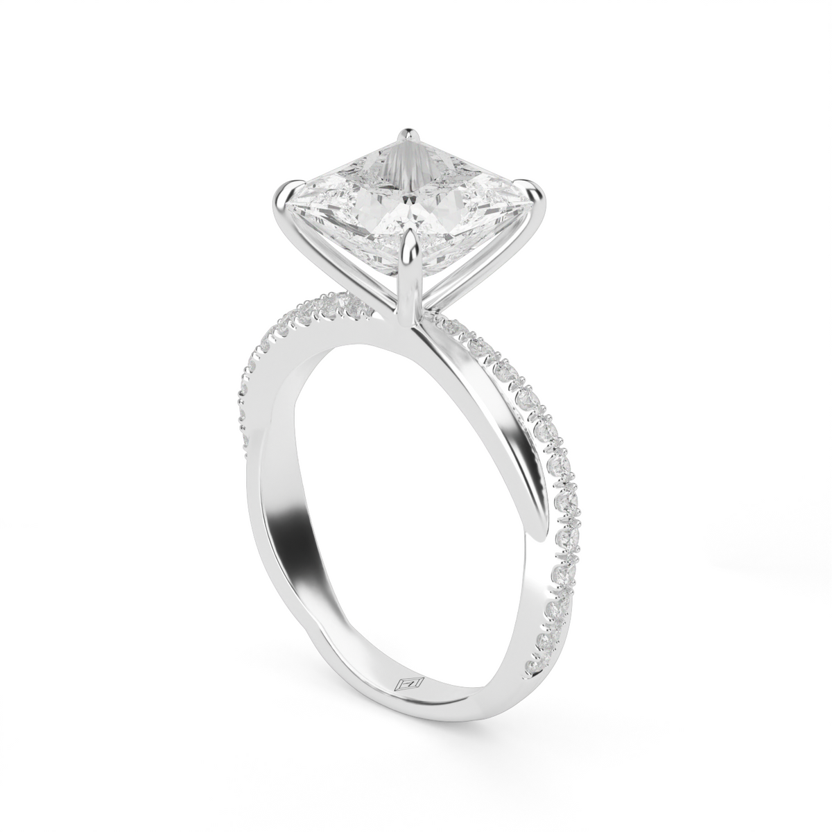 Pavé Shank Engagement Ring — 14K White Gold / Princess / Lab Diamond (image)