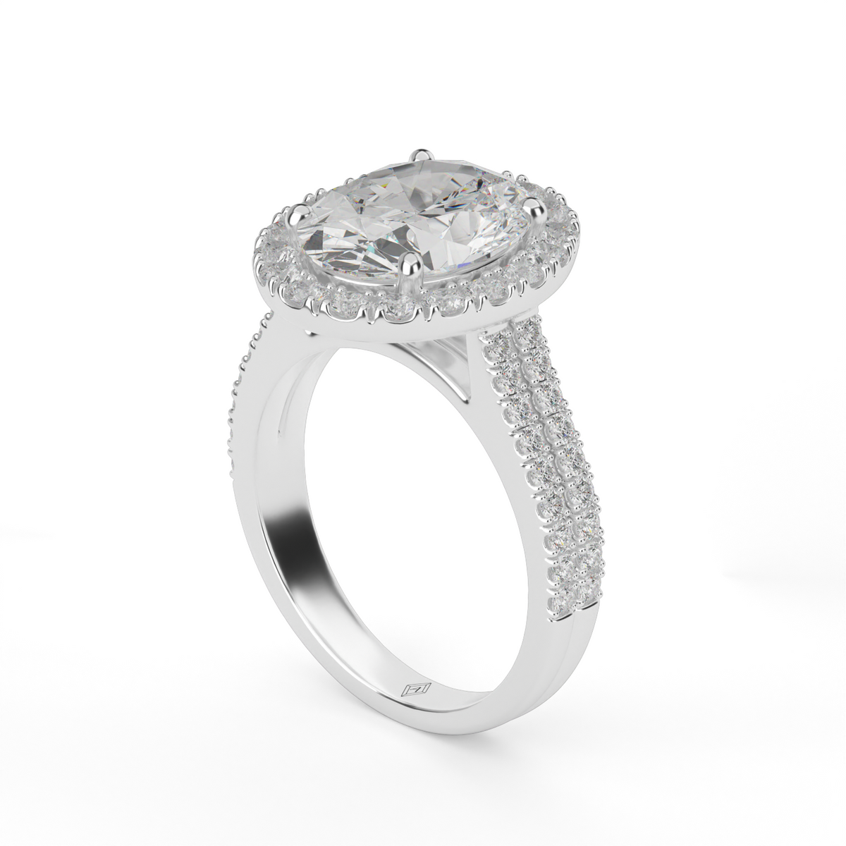 Double Shank Halo Diamond Engagement Ring — 14K White Gold / Oval / Lab Diamond (image)
