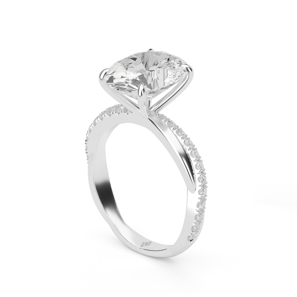 Pavé Shank Engagement Ring — 14K White Gold / Oval / Lab Diamond (image)