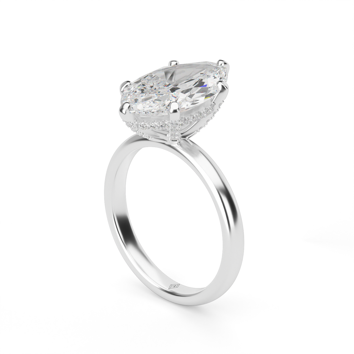 Solitaire Engagement Ring With Hidden Halo — 14K White Gold / Marquise / Lab Diamond (image)