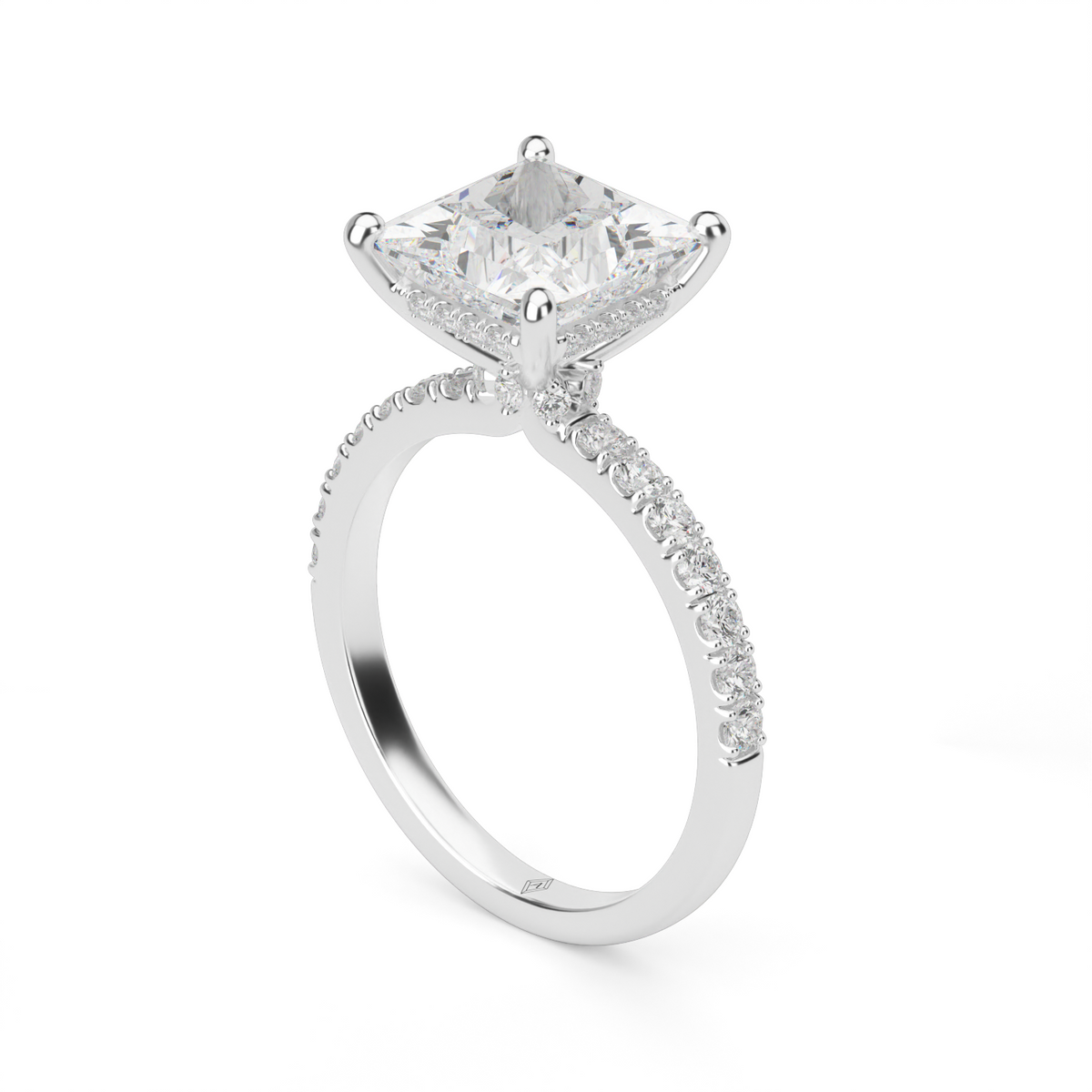 Crown Pavé Hidden Halo Engagement Ring — 14K White Gold / Princess / Lab Diamond (image)