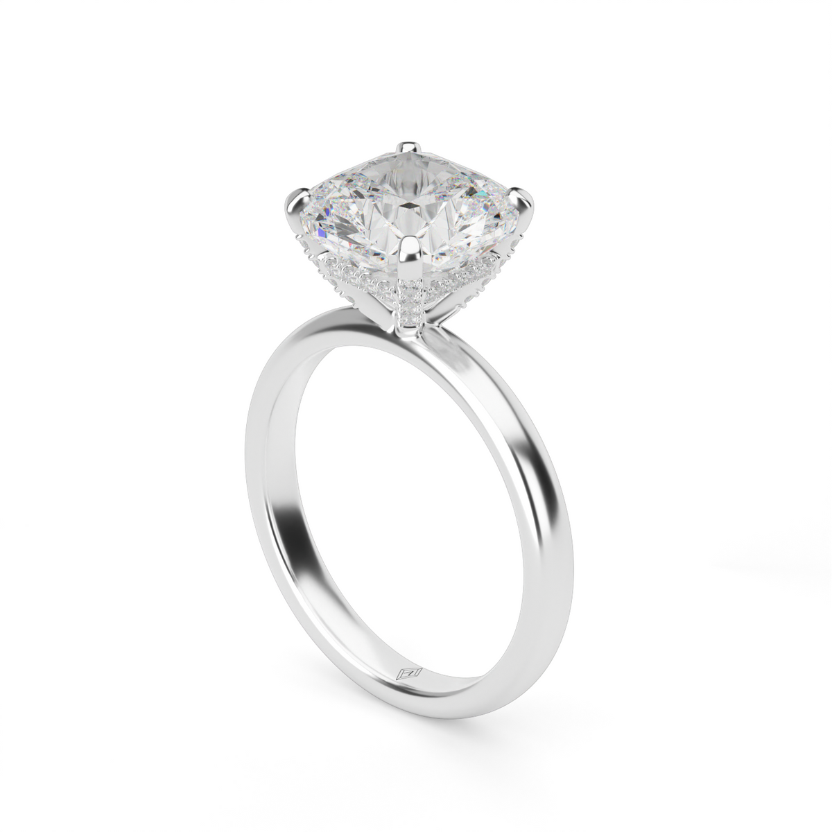 Solitaire Engagement Ring With Hidden Halo — 14K White Gold / Cushion / Lab Diamond (image)