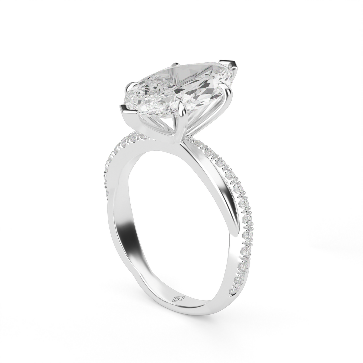 Pavé Shank Engagement Ring — 14K White Gold / Marquise / Lab Diamond (image)