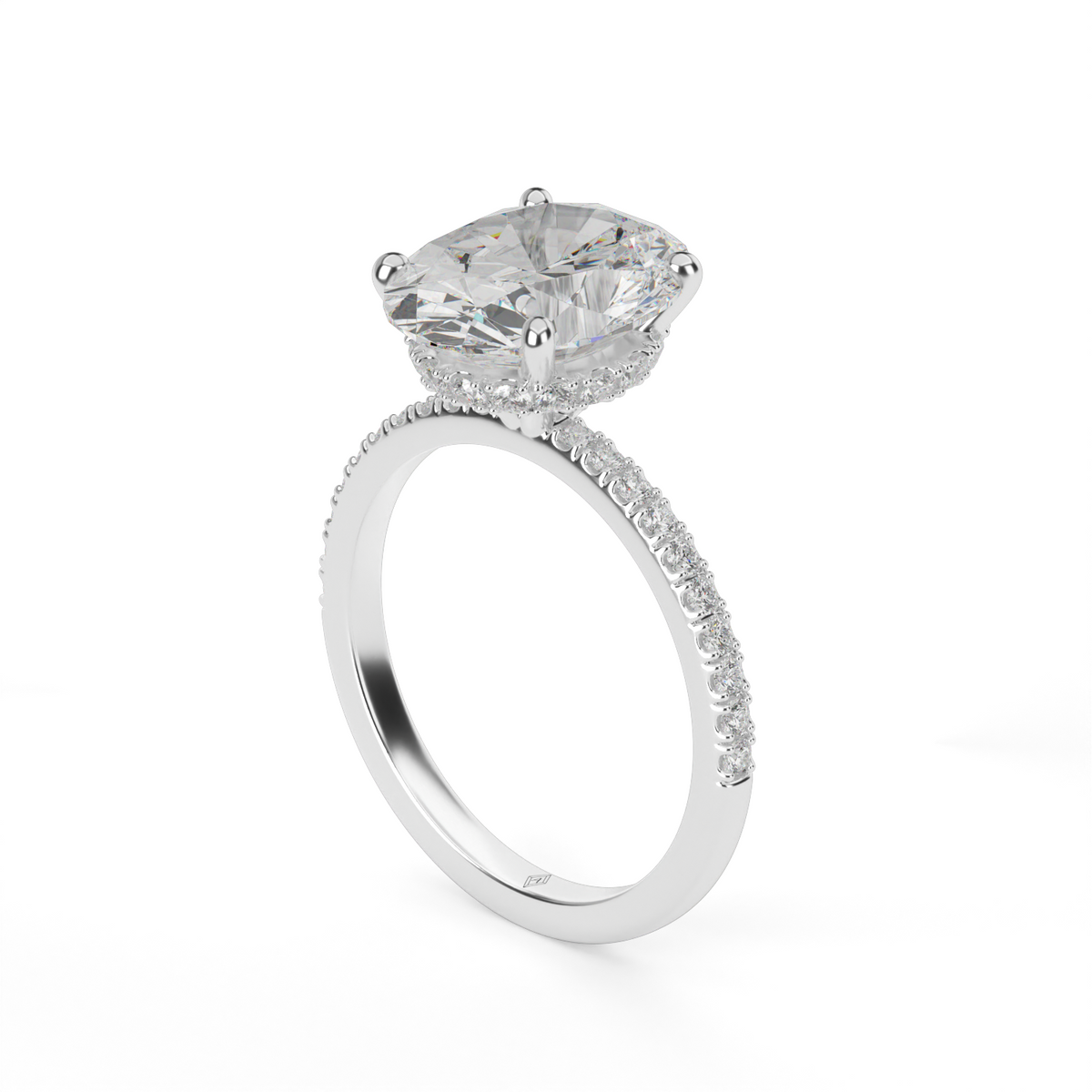 Hidden Halo Pavé Engagement Ring — 14K White Gold / Oval / Lab Diamond (image)