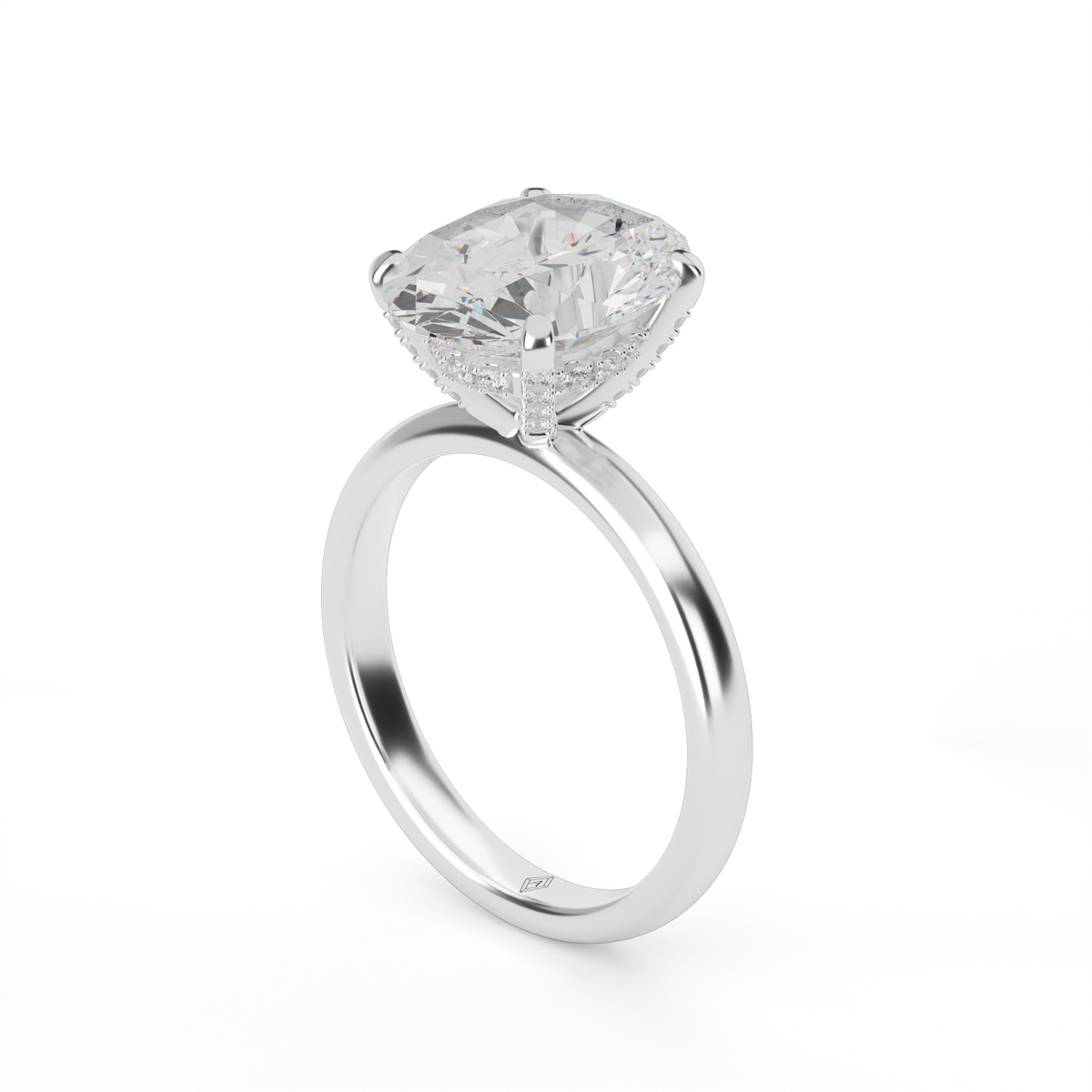 Solitaire Engagement Ring With Hidden Halo — 14K White Gold / Oval / Lab Diamond (image)