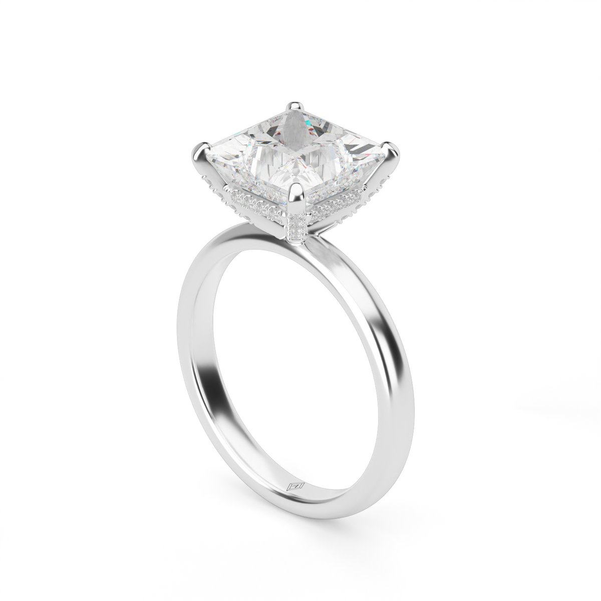 Solitaire Engagement Ring With Hidden Halo — 14K White Gold / Princess / Lab Diamond (image)