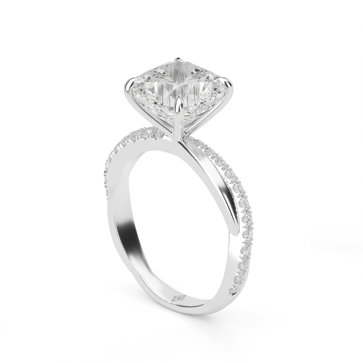 Pavé Shank Engagement Ring — 14K White Gold / Cushion / Lab Diamond (image)
