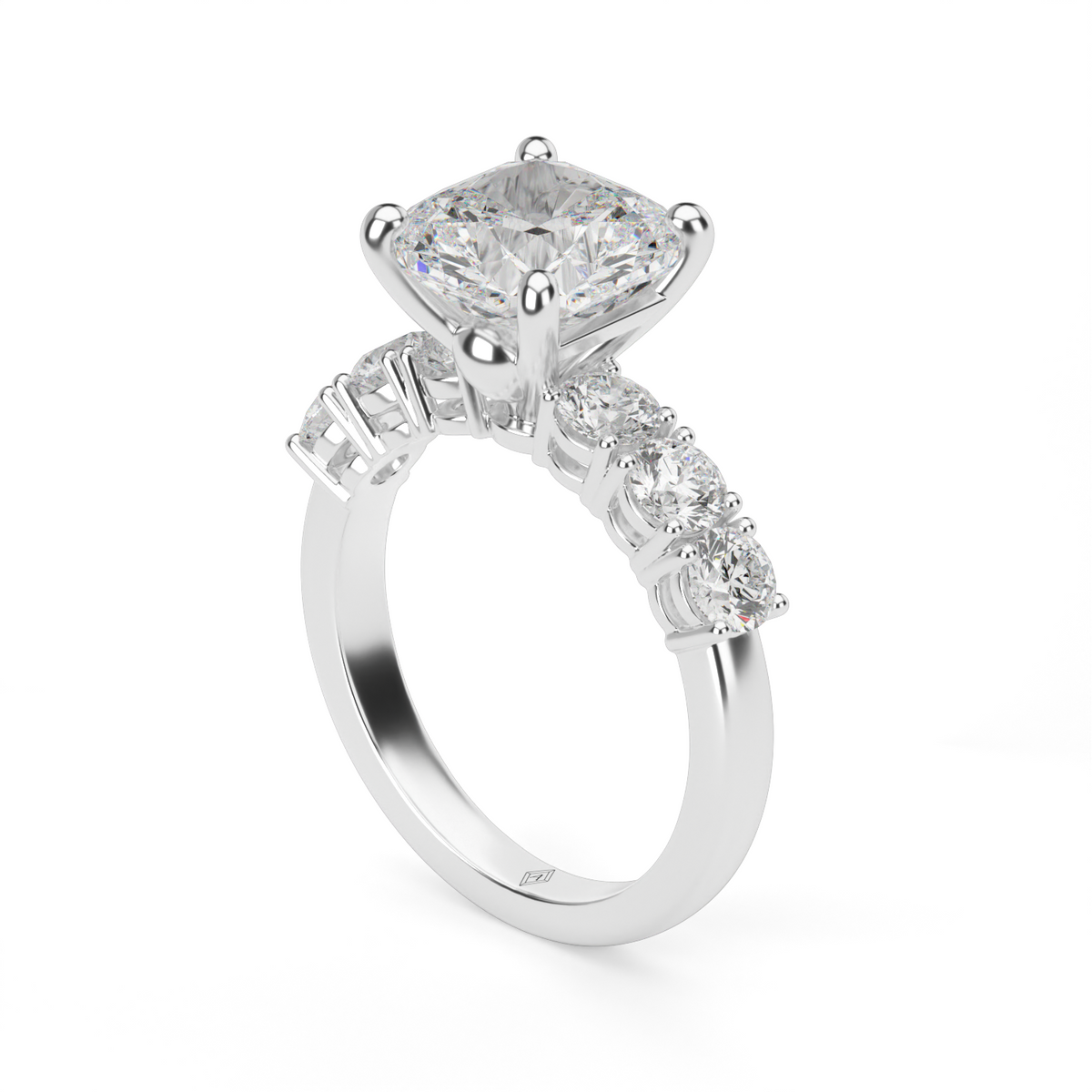 Prong Set Diamond Engagement Ring — 14K White Gold / Cushion / Lab Diamond (image)