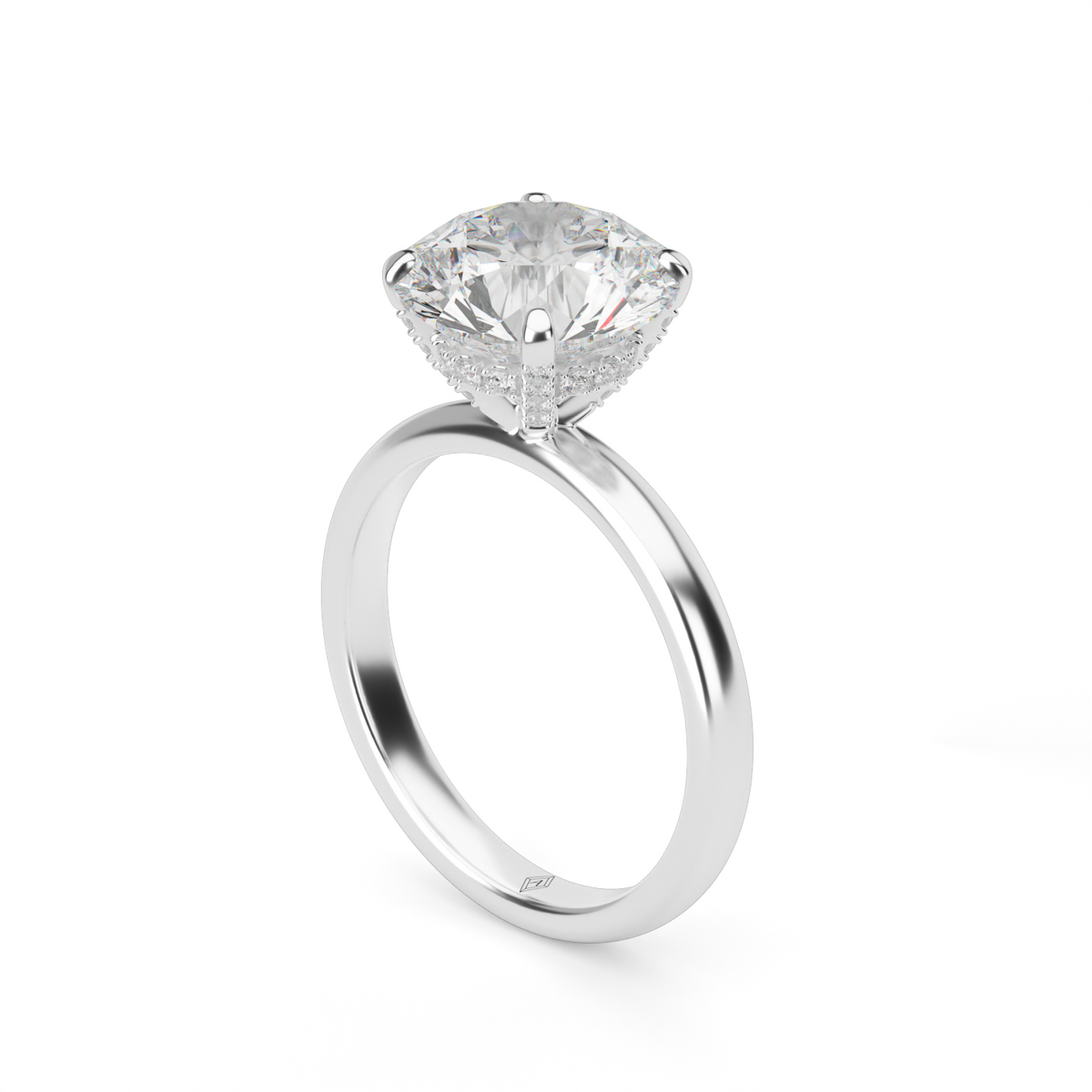 Solitaire Engagement Ring With Hidden Halo — 14K White Gold / Round / Lab Diamond (image)