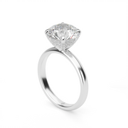 White Gold Round Shape Diamond Hidden Halo Solitaire  Engagement Ring With U Cut  Setting.