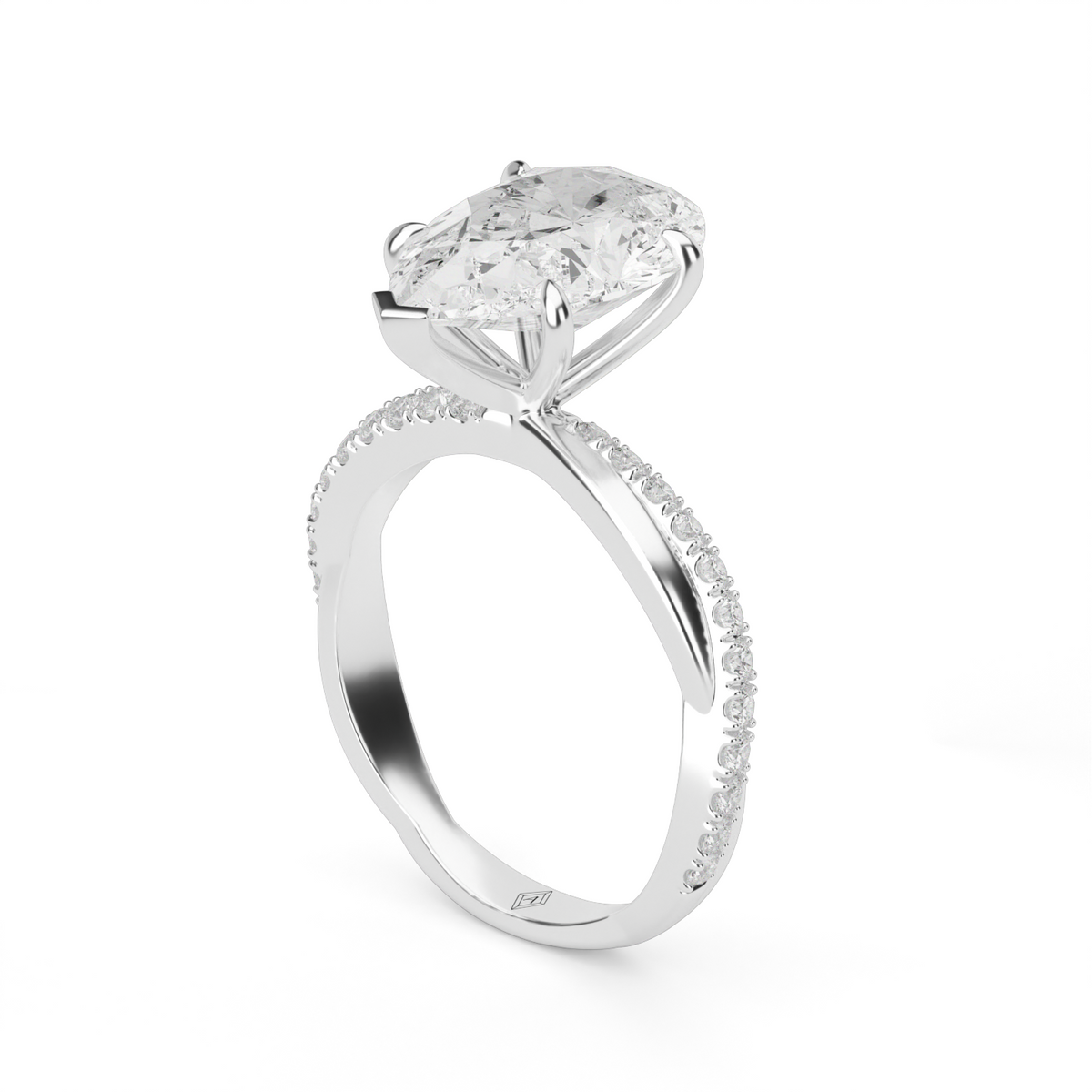 Pavé Shank Engagement Ring — 14K White Gold / Pear / Lab Diamond (image)