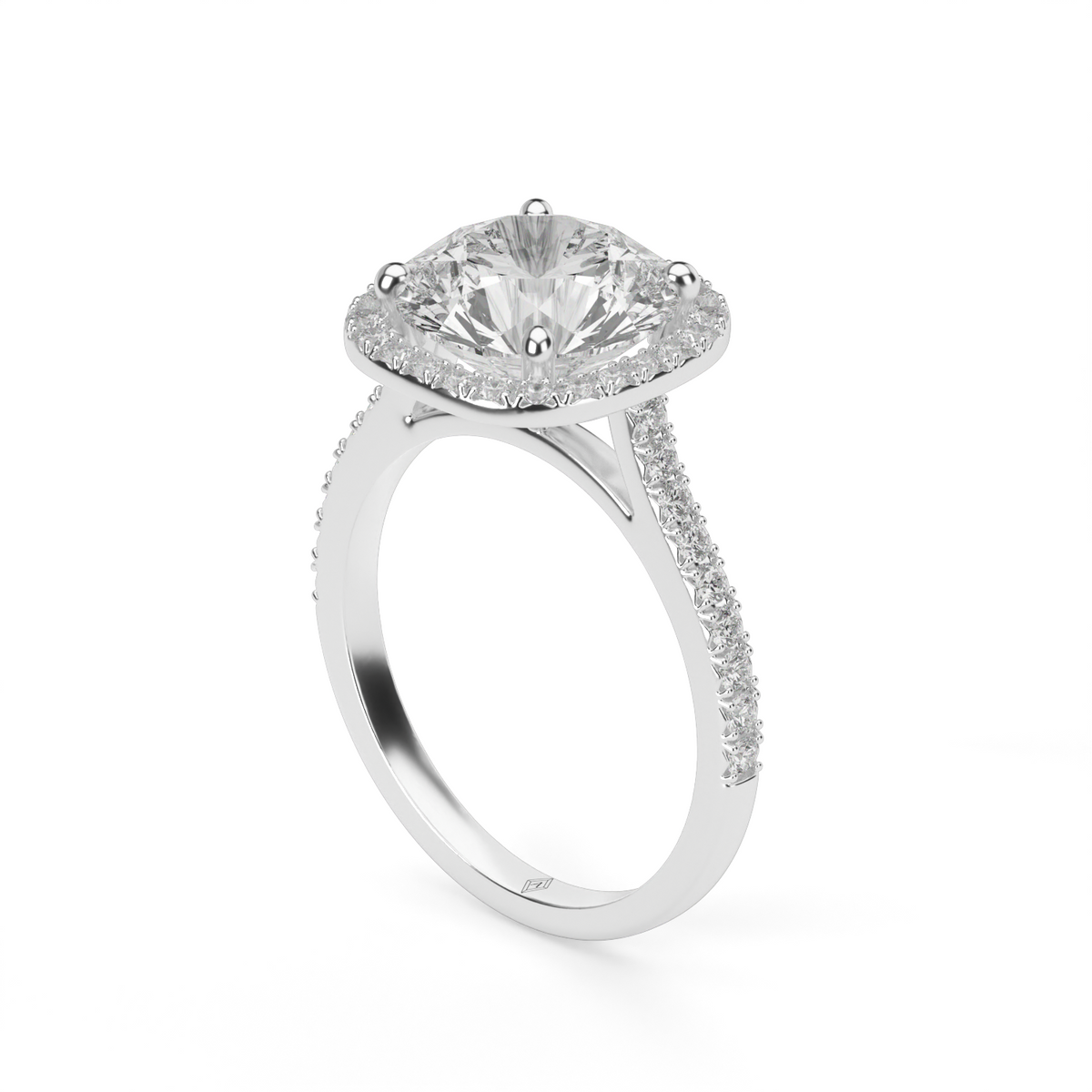 Halo Cushion Head  Pavé Engagement Ring — 14K White Gold / Round / Lab Diamond (image)