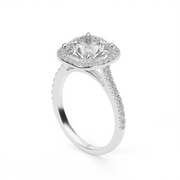 White Gold Round Shape  Diamond Cushion  Halo Pave Engagement Ring With French Cut Setting 