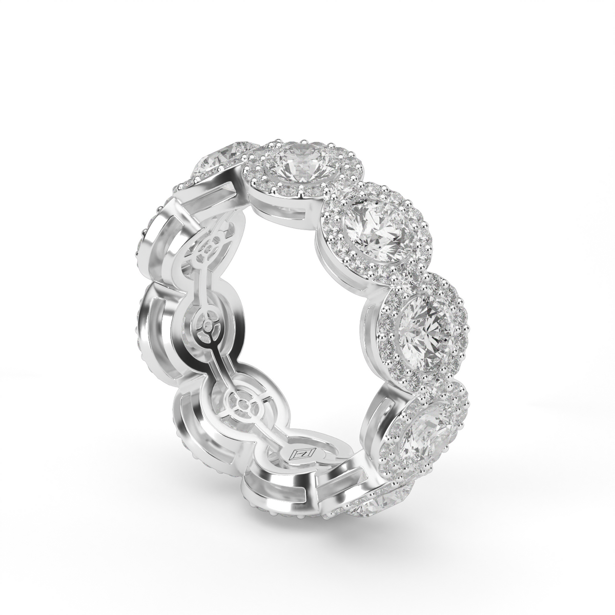 Round Halo Diamond Eternity Ring — 14K White Gold / Lab Diamond (image)