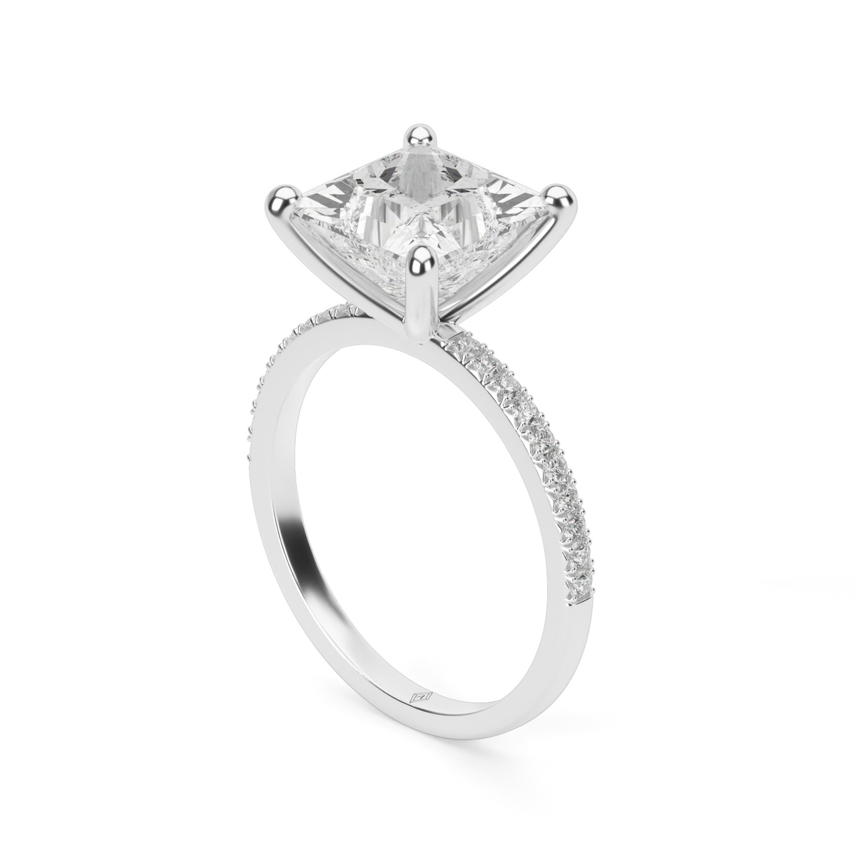Petite French Cut Pave Engagement Ring — 14K White Gold / Princess / Lab Diamond (image)