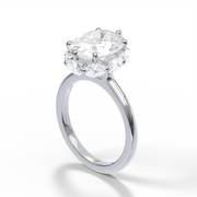 White Gold Oval Cut DIamond Hidden Halo Engagement Ring With Single Share Prong Setting