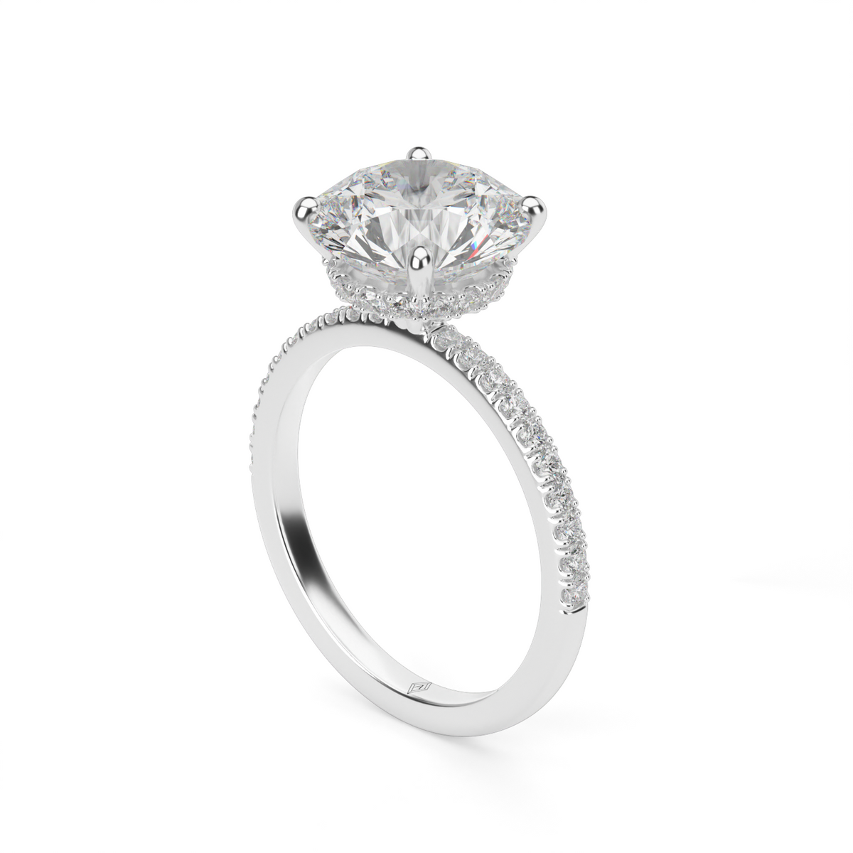 Hidden Halo Pavé Engagement Ring — 14K White Gold / Round / Lab Diamond (image)