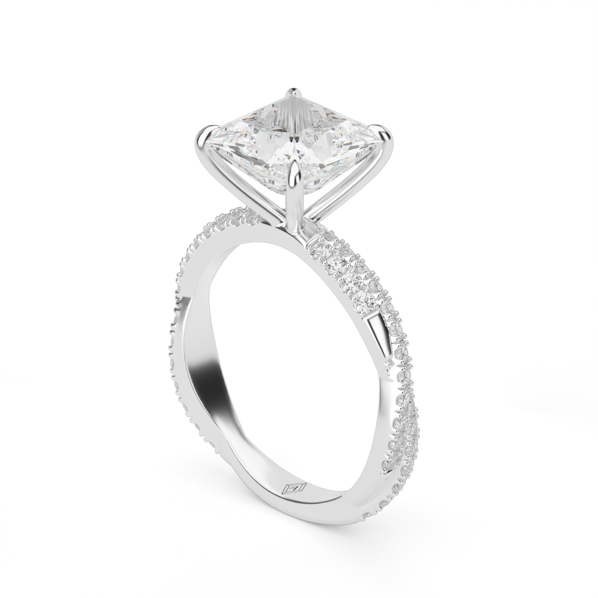 Pavé Twist Diamond Engagement Ring — 14K White Gold / Princess / Lab Diamond (image)