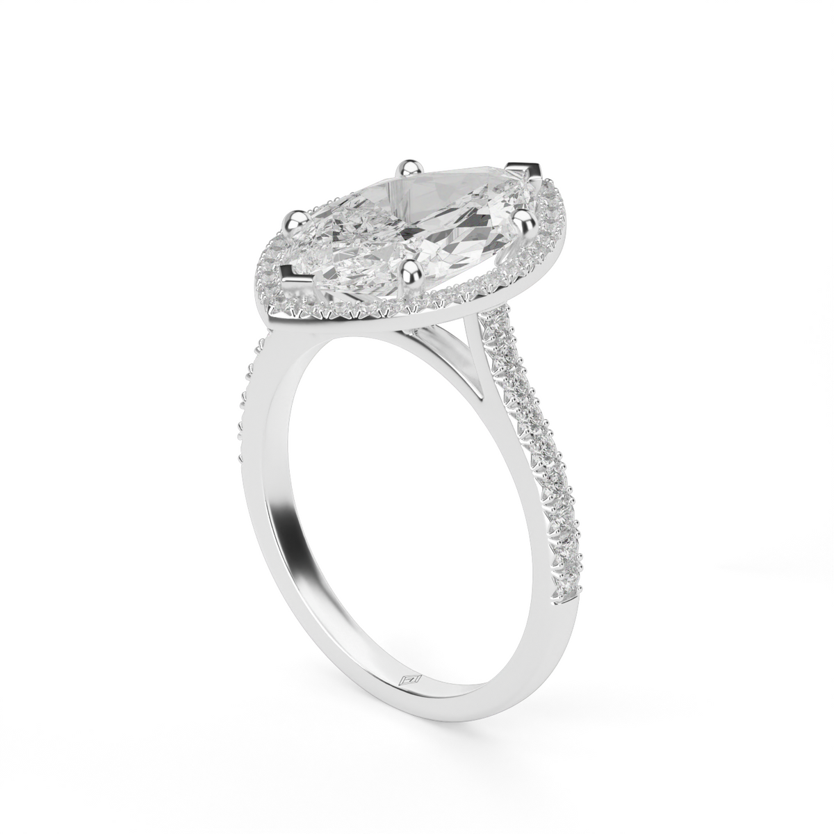 Halo Cushion Head  Pavé Engagement Ring — 14K White Gold / Marquise / Lab Diamond (image)