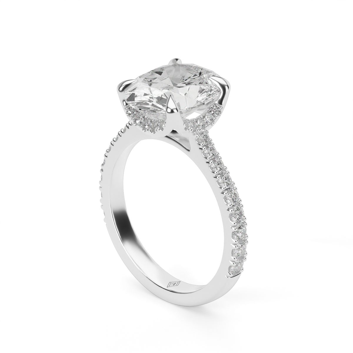 Hidden Halo Crown Engagement Ring — 14K White Gold / Oval / Lab Diamond (image)