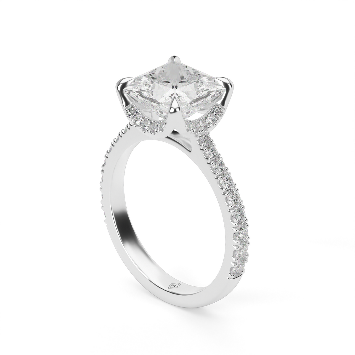 Hidden Halo Crown Engagement Ring — 14K White Gold / Princess / Lab Diamond (image)