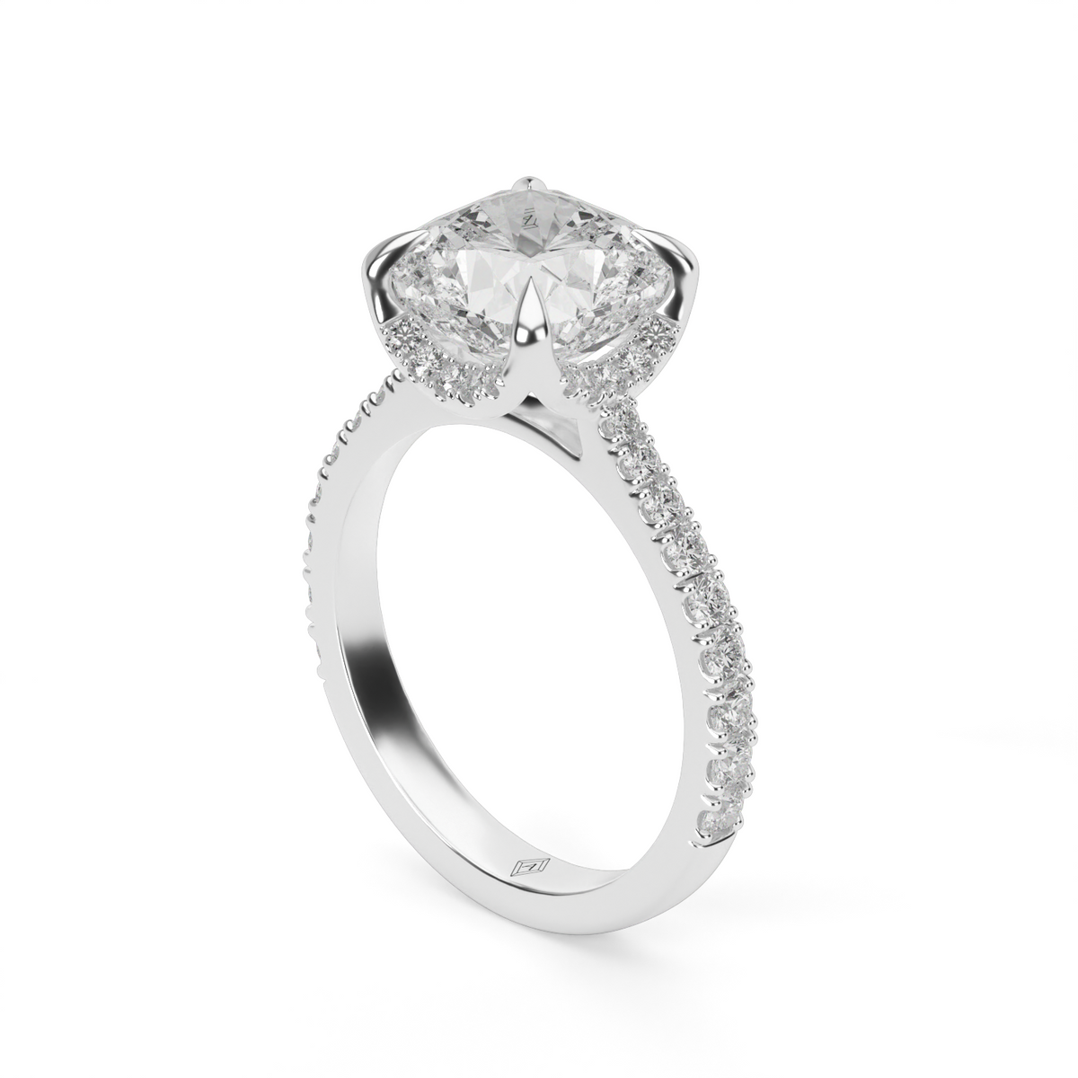 Hidden Halo Crown Engagement Ring — 14K White Gold / Cushion / Lab Diamond (image)