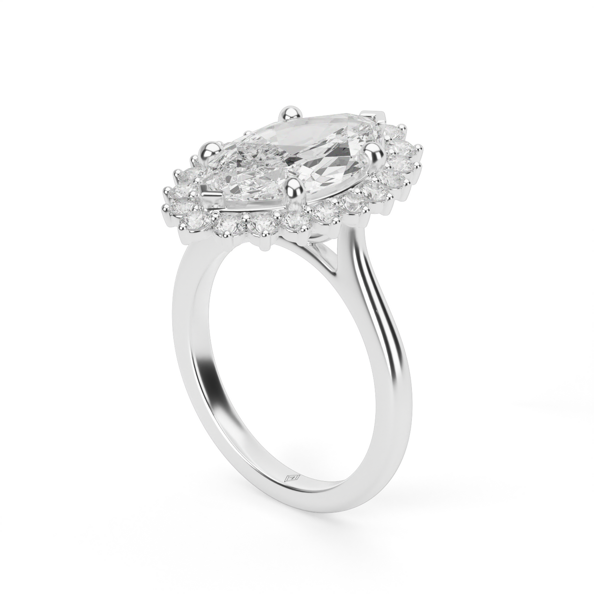 Flower Engagement Ring — 14K White Gold / Marquise / Lab Diamond (image)