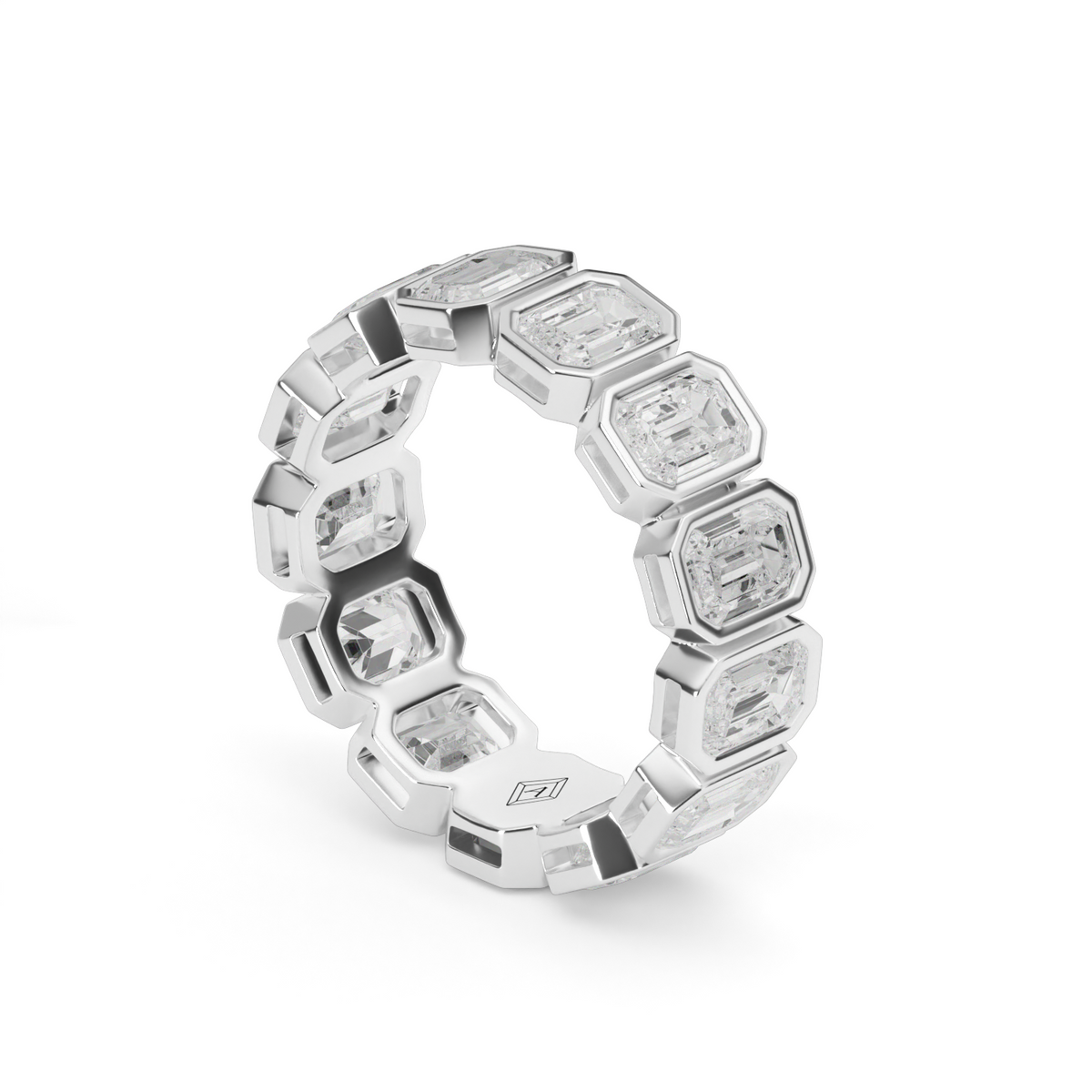 Emerald Cut Bezel Eternity Ring — 14K White Gold / 4 / Lab Diamond (image)