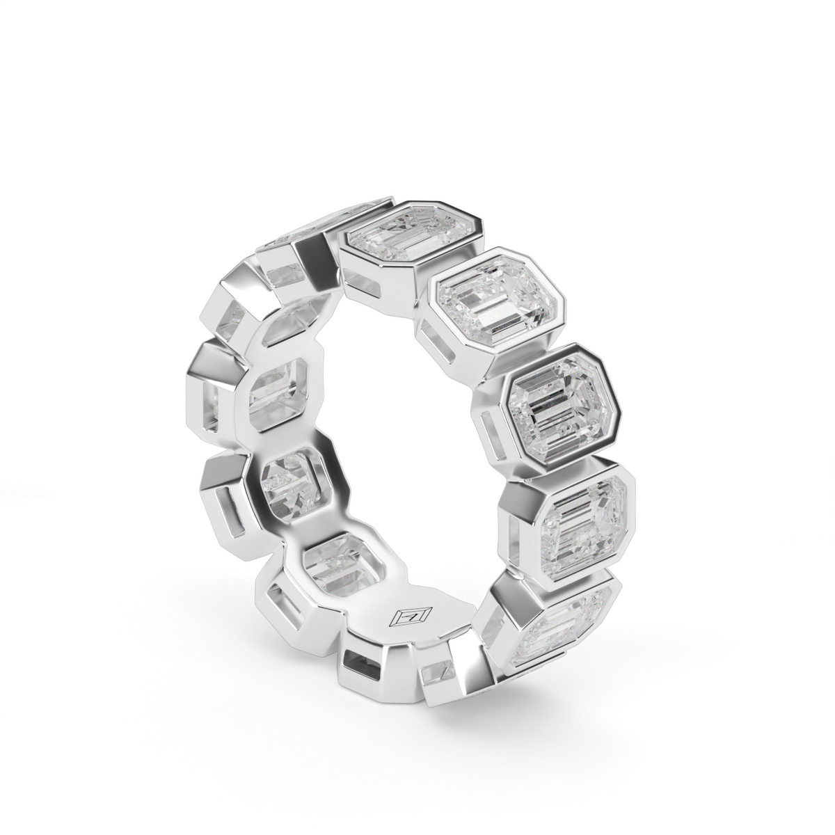 Emerald Cut Bezel Eternity Ring — 14K White Gold / 6 / Lab Diamond (image)