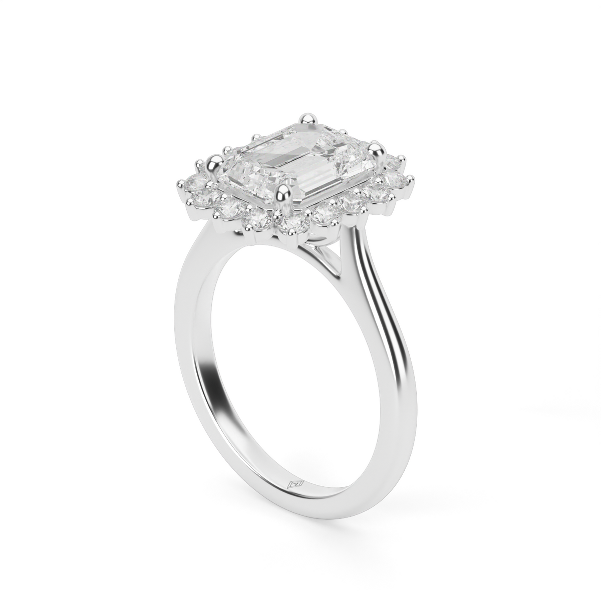 Flower Engagement Ring — 14K White Gold / Emerald / Lab Diamond (image)
