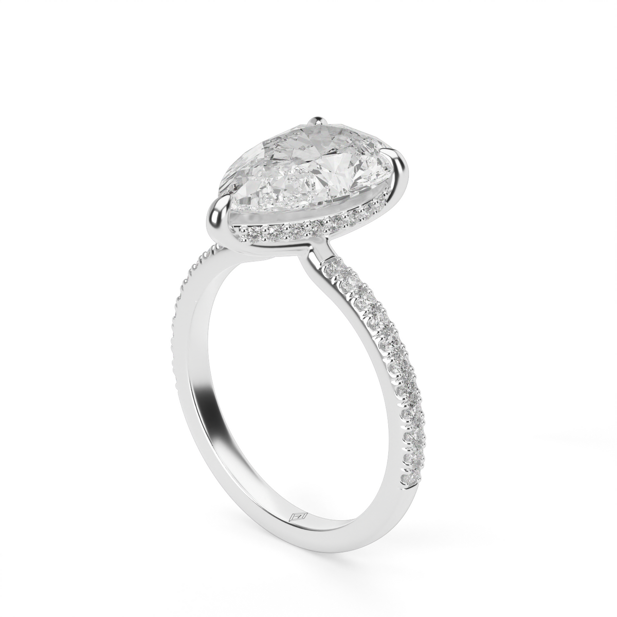 French Pave Hidden Halo Engagement Ring — 14K White Gold / Pear / Lab Diamond (image)
