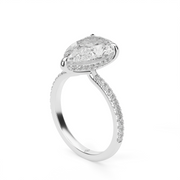 White Gold Pear Shape Diamond Hidden Halo Pave Engagement Ring With U  Cut Setting
