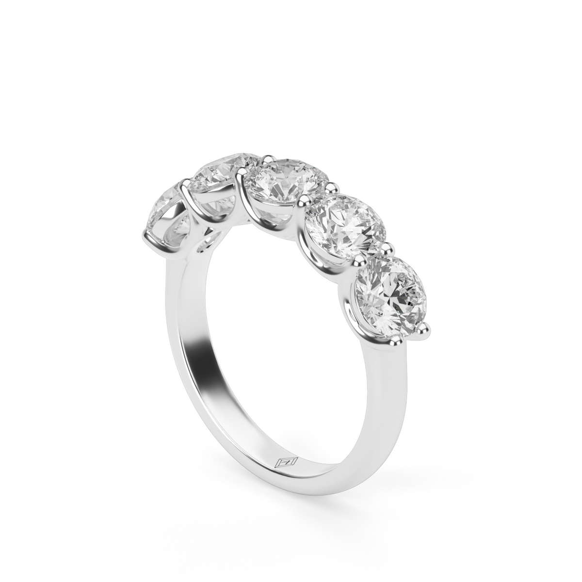 Five Stone Share Prong Round Anniversary Ring — 14K White Gold / 1.5 / Lab Diamond (image)