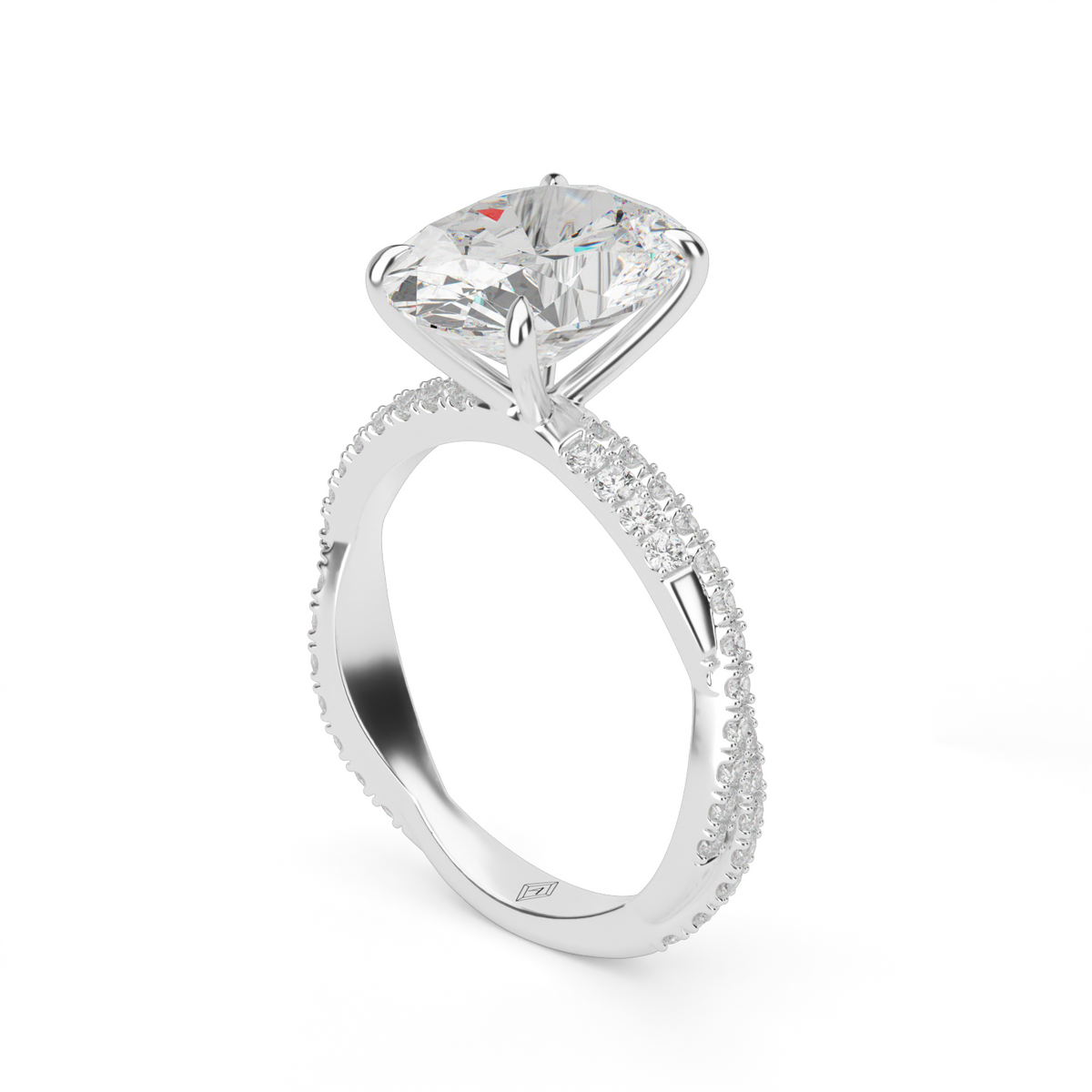 Pavé Twist Diamond Engagement Ring — 14K White Gold / Oval / Lab Diamond (image)