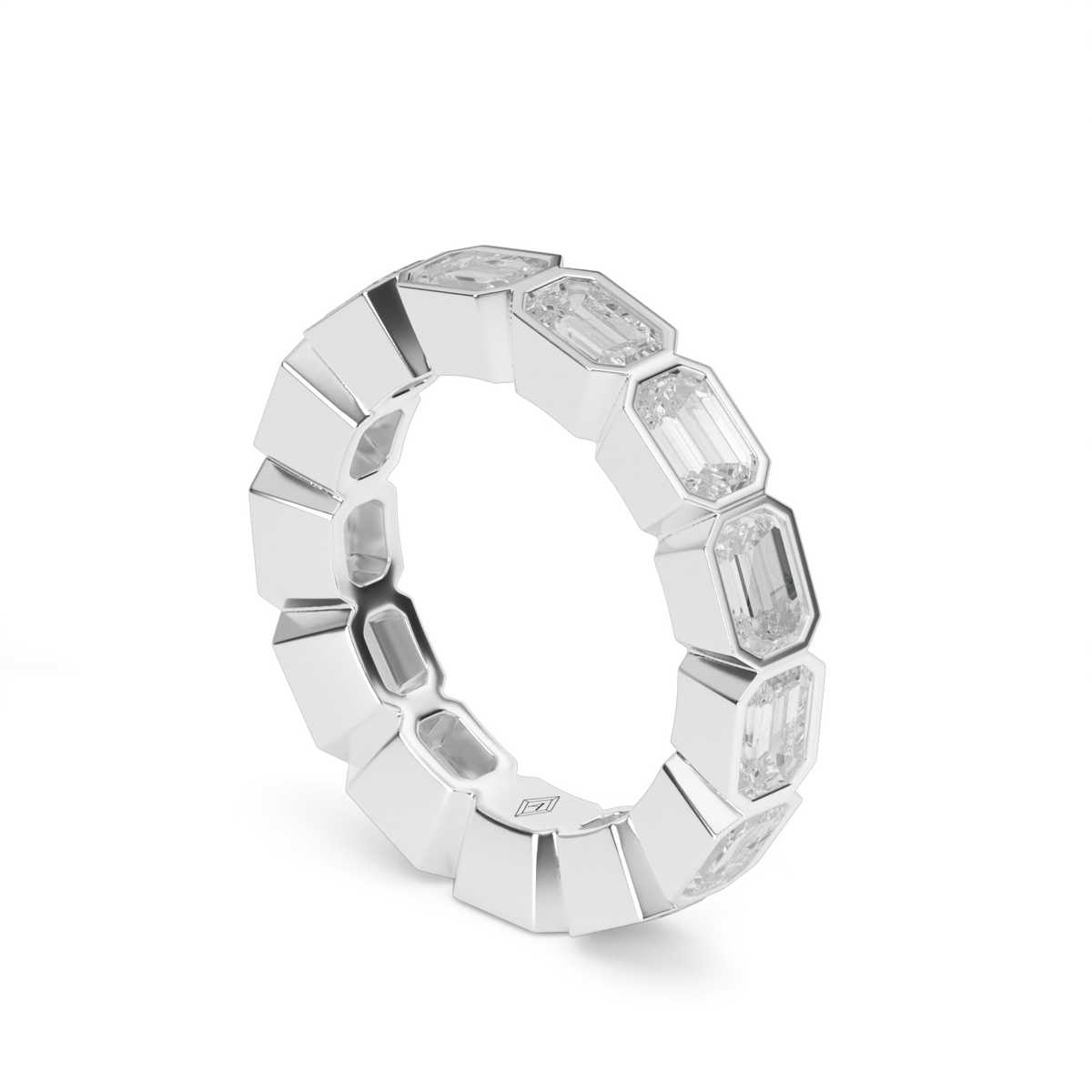 East-West Bezel Emerald Cut Eternity Ring — 14K White Gold / 4 / Lab Diamond (image)