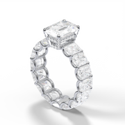 4 Carat White Gold Riadiant Cut Diamond Hidden Halo Engagement Ring With Shared Prong Setting