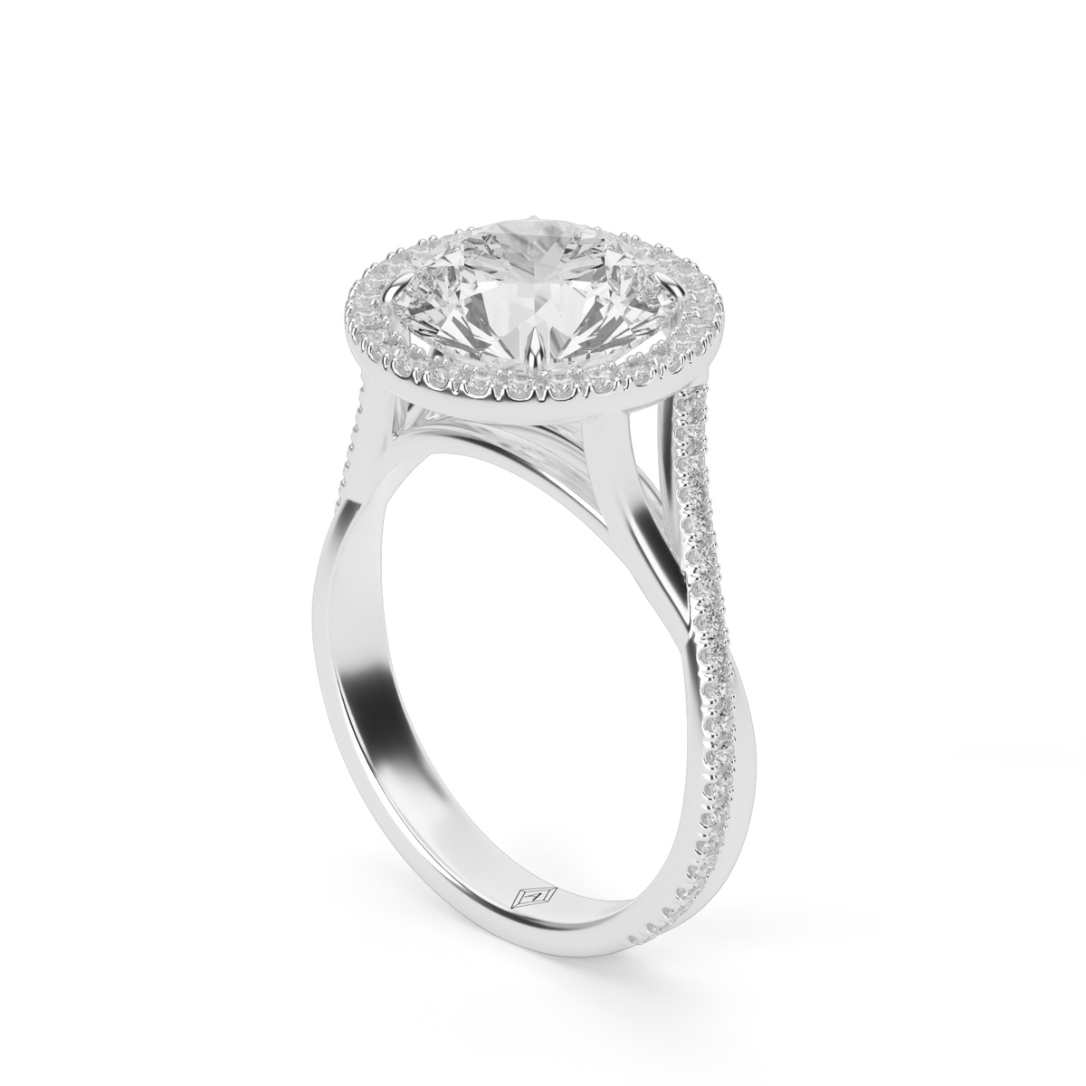 Twisted Shank Pave Halo Diamond Engagement Ring — 14K White Gold / Round / Lab Diamond (image)
