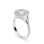 White Gold Round Shape Diamond Halo Twisted Shank Pave Engagement Ring With U Cut Setting 
