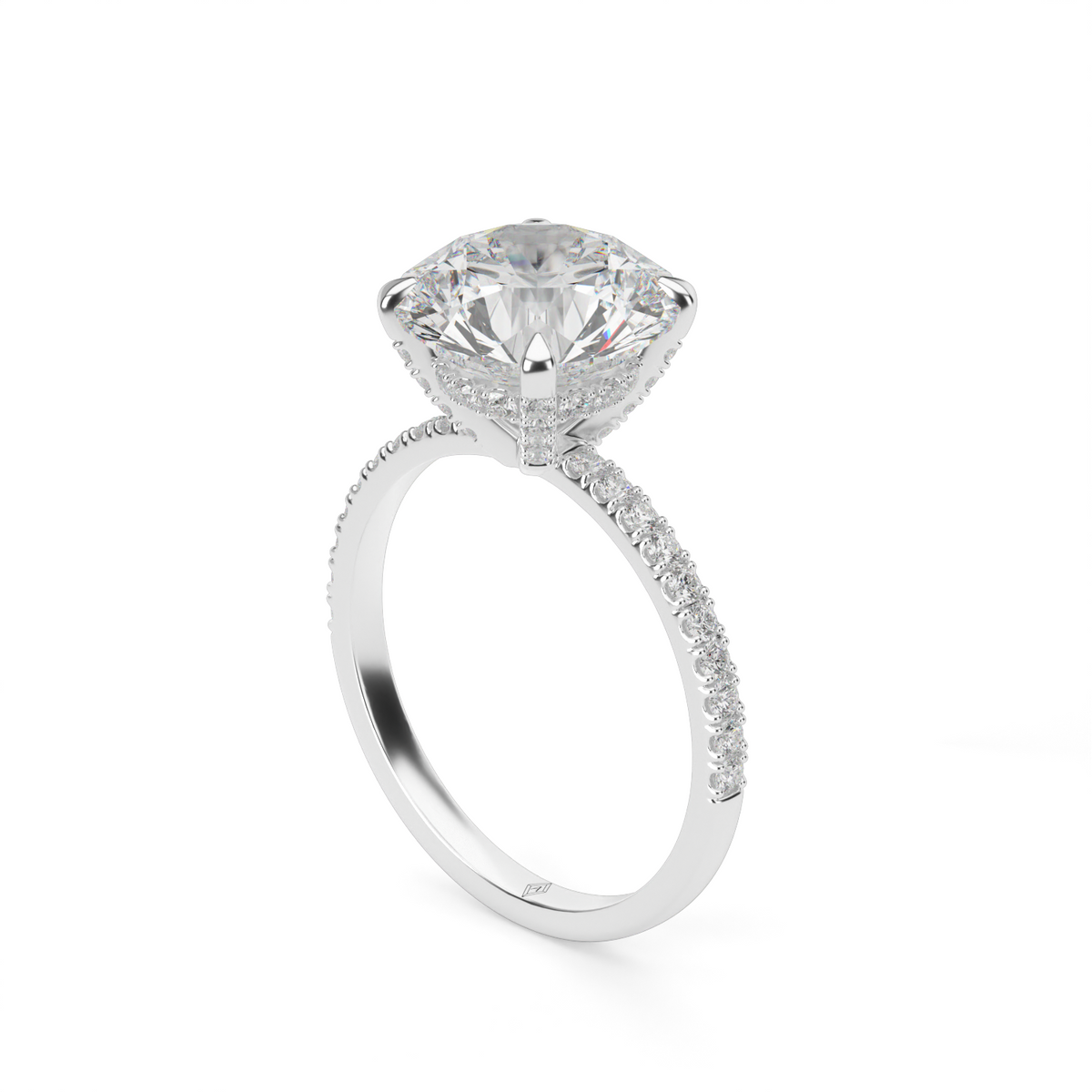 Petite Pavé Crown Diamond Engagement Ring — 14K White Gold / Round / Lab Diamond (image)