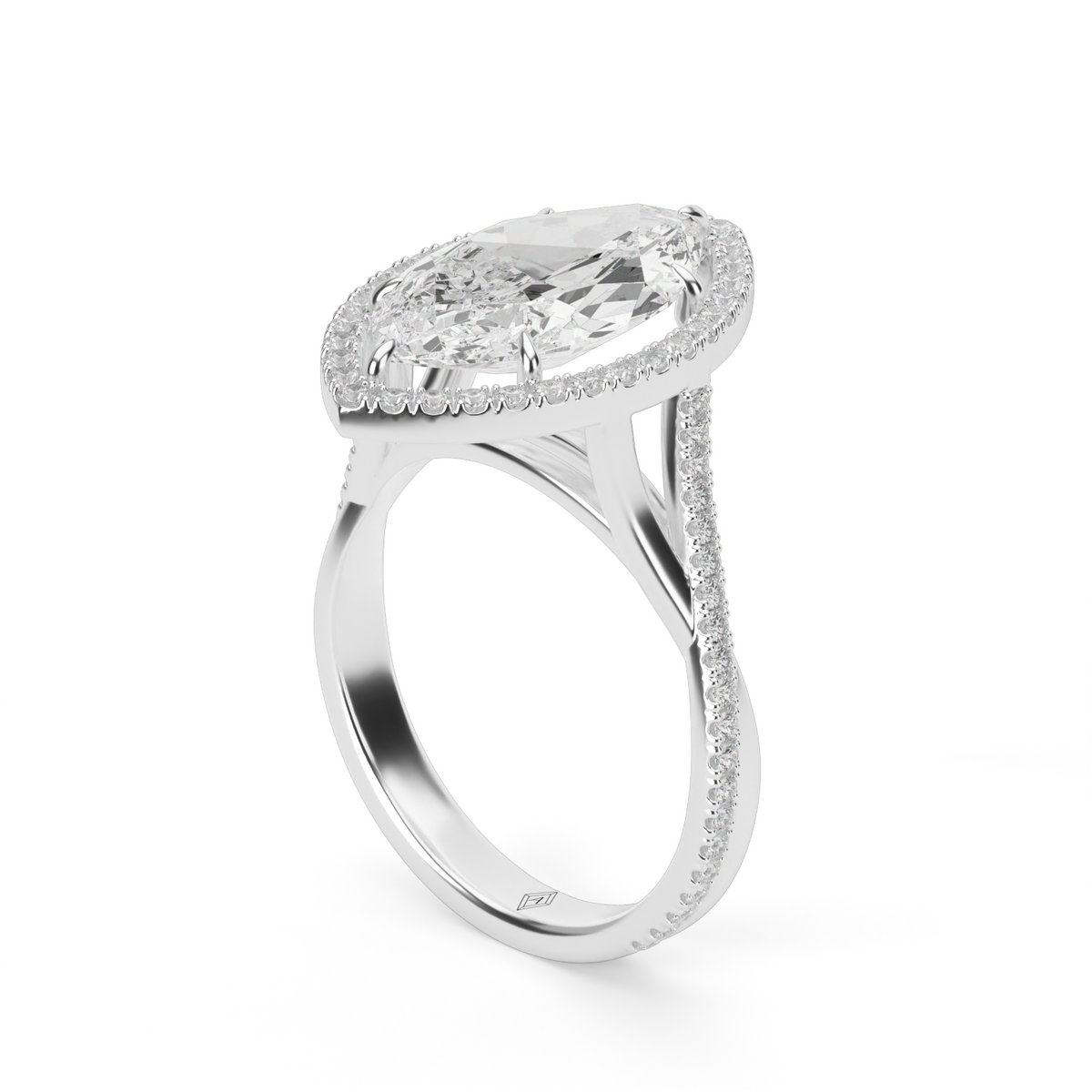 Twisted Shank Pave Halo Diamond Engagement Ring — 14K White Gold / Marquise / Lab Diamond (image)