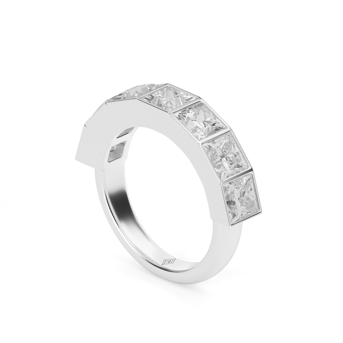 3.5 Carat Seven Stone Bezel Princess Cut  Anniversary Ring — 14K White Gold / Lab Diamond (image)