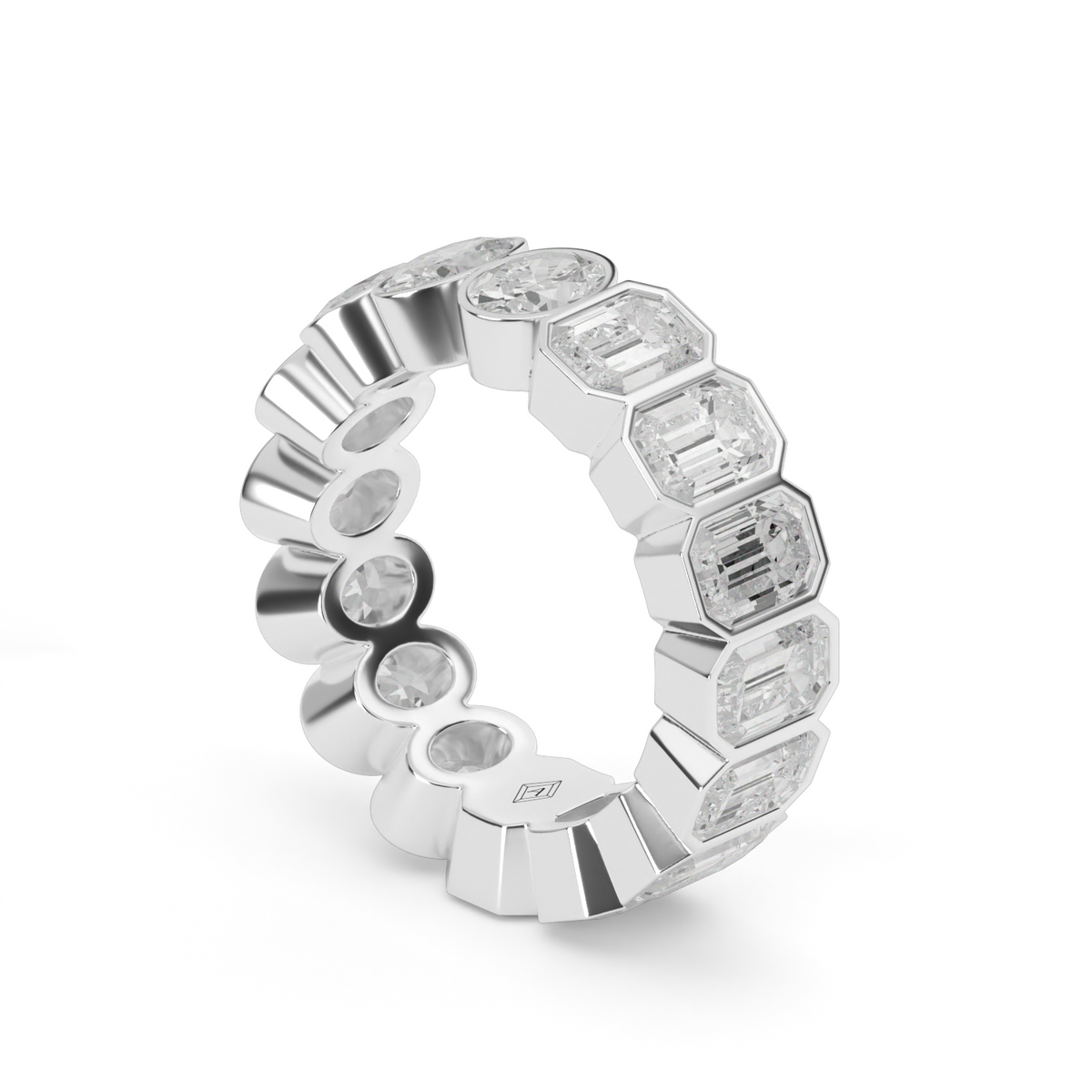5 Carat Emerald and Oval Bezel Eternity Ring — 14K White Gold / Lab Diamond (image)