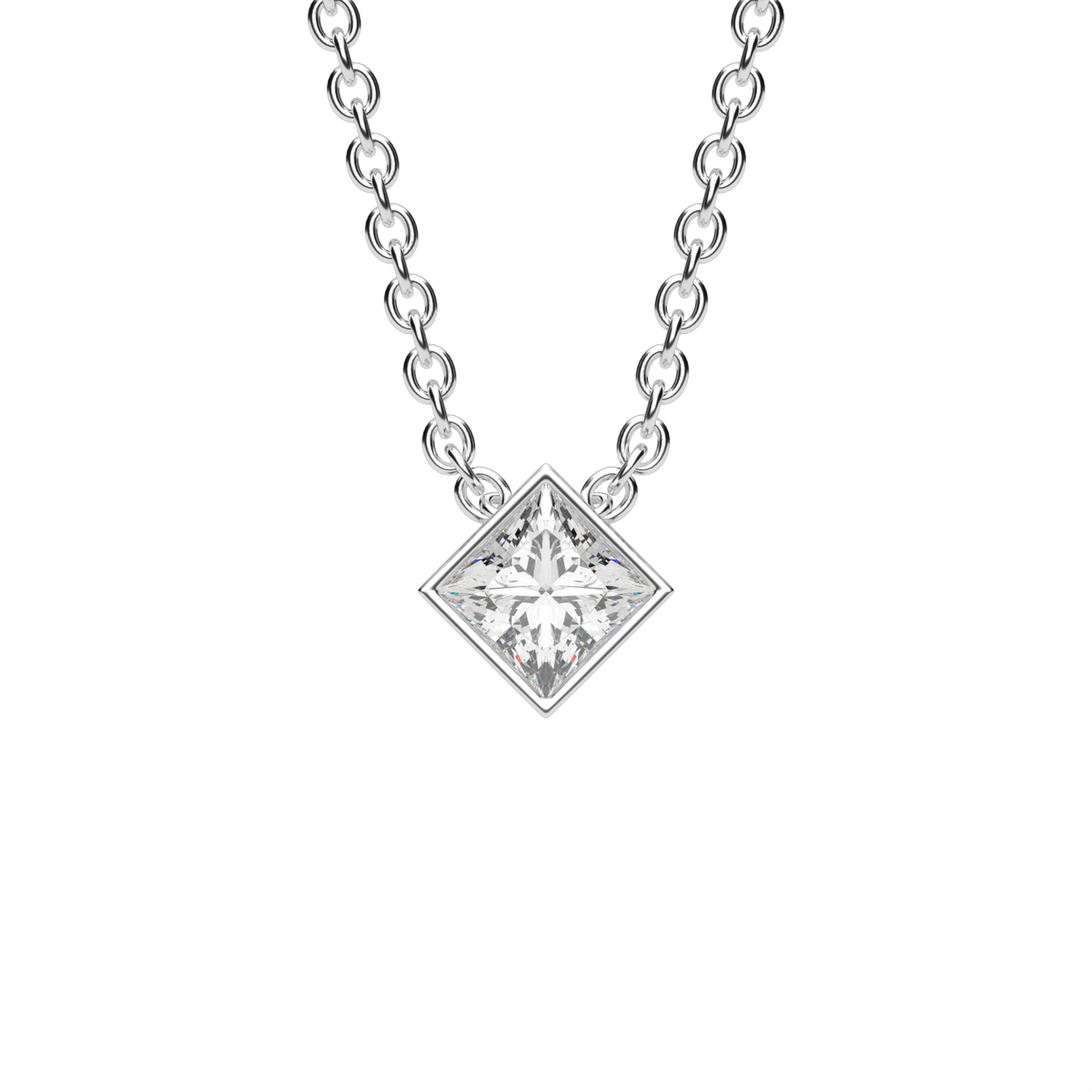 Princess Cut Diamond Solitaire Pendant — 14K White Gold / Lab Diamond (image)