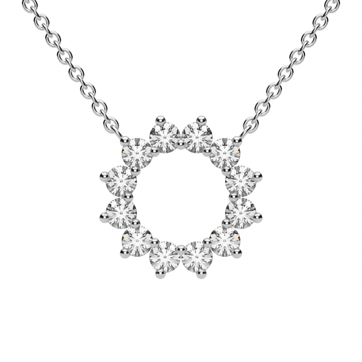 Sunflower Style Round Diamond Pendant — 14K White Gold / Lab Diamond (image)