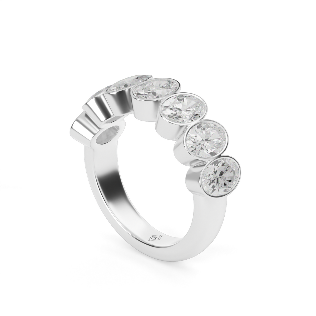3.5 Carat Seven Stone Bezel Oval  Anniversary Ring — 14K White Gold / Lab Diamond (image)
