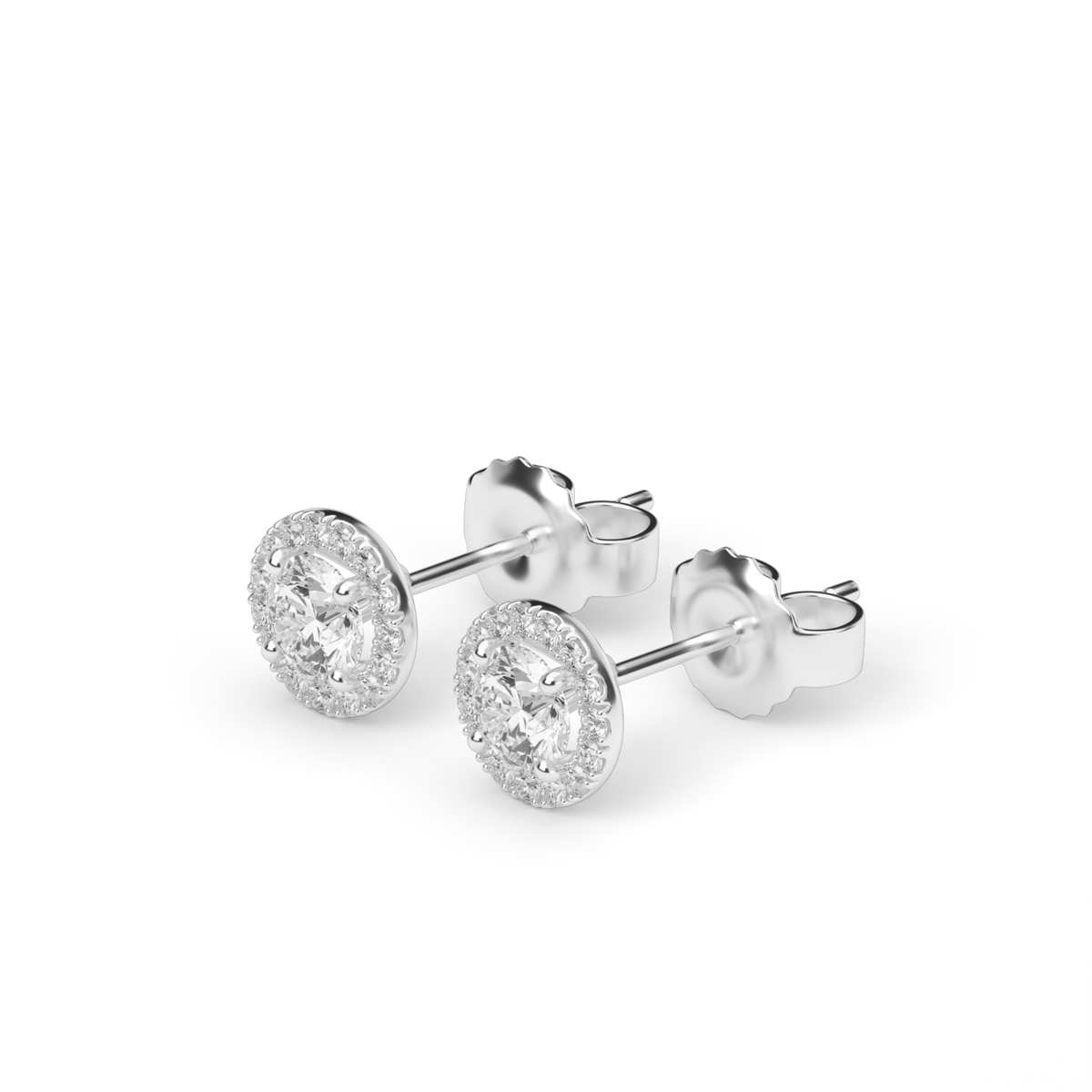 Elegant Halo Diamond Stud Earrings — 14K White Gold / Lab Diamond (image)